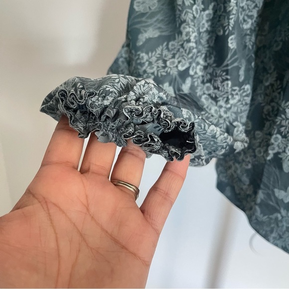 Anthropologie Current Air Blue Green ruffle trim blouse top size Small - Picture 2 of 5